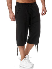 Men's Linen Drawstring Shorts Solid Color Active Summer Fitness