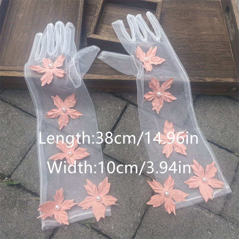 Ivory Wedding Gloves with 3D Orange Petal Embellishments