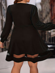  Casual Dress Solid Contrast Mesh Long Sleeve Square Neck