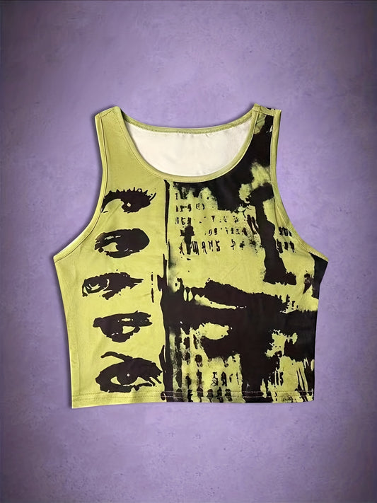 Abstract Print Crop Tank Top for Women