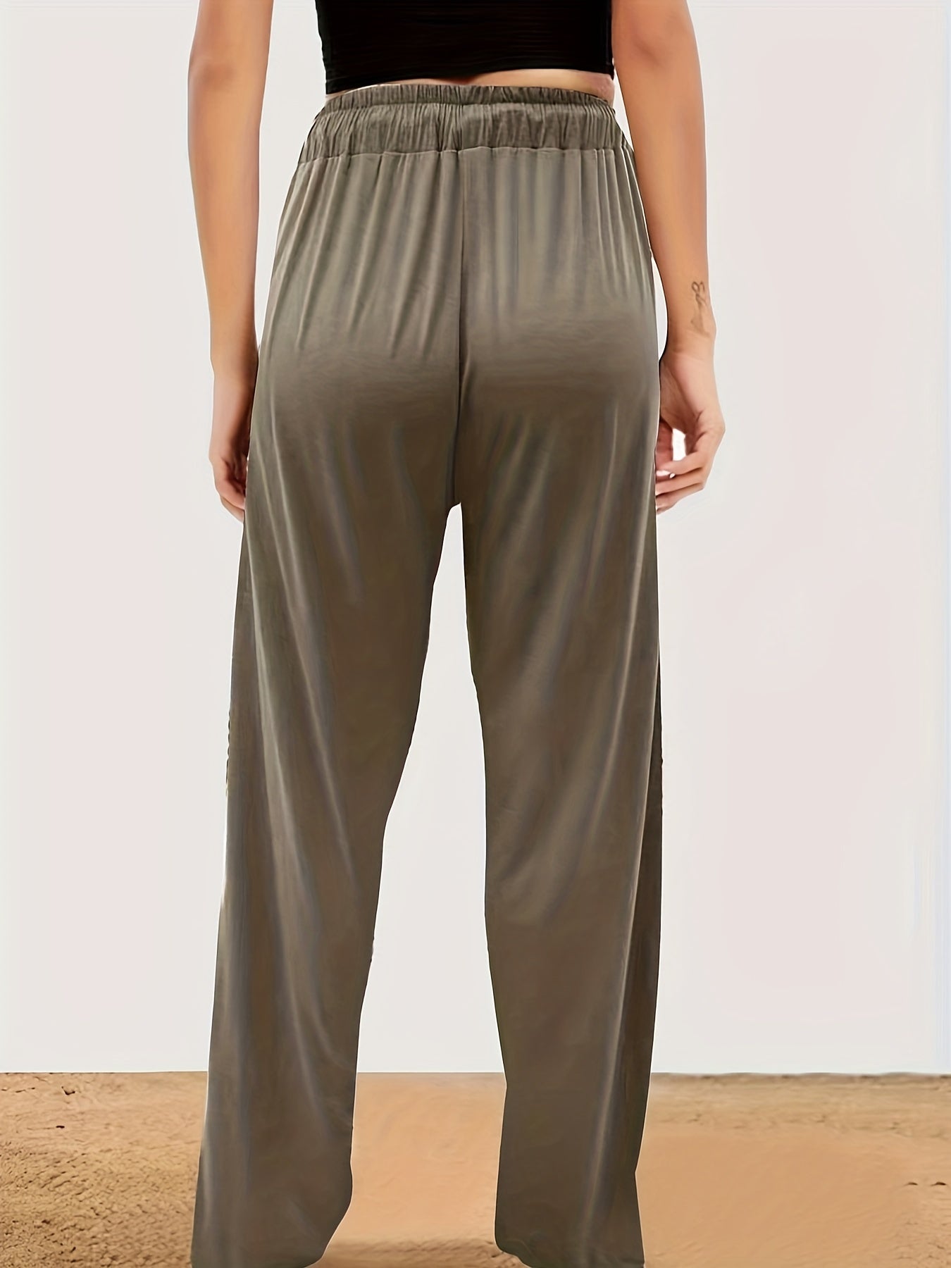 Women's Solid Elastic Drawstring High Rise Trousers