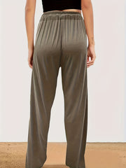  Women's Solid Elastic Drawstring High Rise Trousers