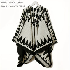 Boho Geometric Jacquard Shawl Windproof Cape Large Blanket Scarf