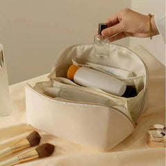 Large Capacity Travel Cosmetic Bag Leather Makeup Bag