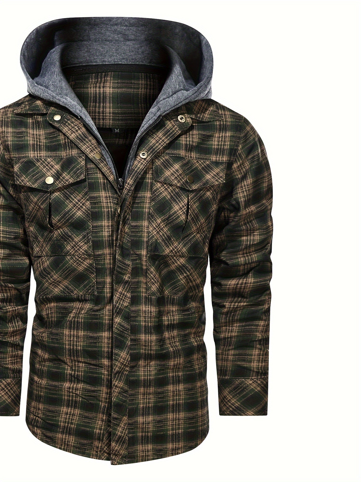 Men's Plaid Hooded Shirt Jacket for Spring Autumn