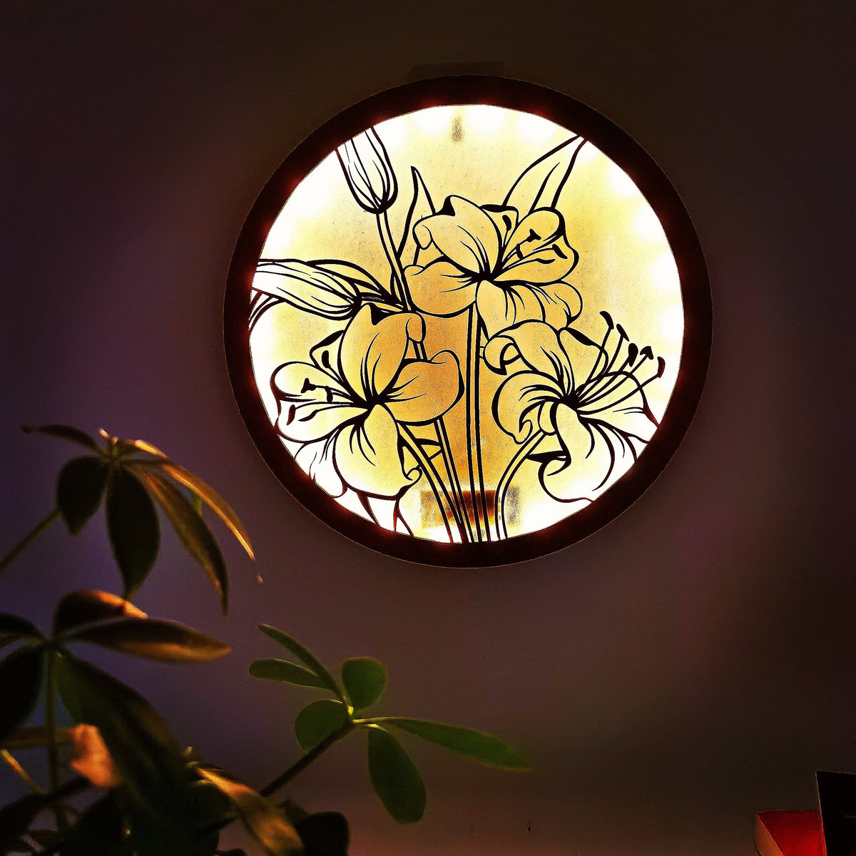 LED Light Wooden Hanging Wall Decoration Pendant Flower Series Night Light
