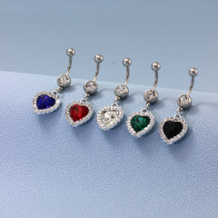 Heart Charm Belly Button Ring Stainless Steel Zircon Body Jewelry
