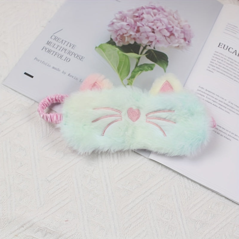 Cartoon Blackout Plush Eyeshade Cat Soft Comfy Blindfold For Travel Rest Nap