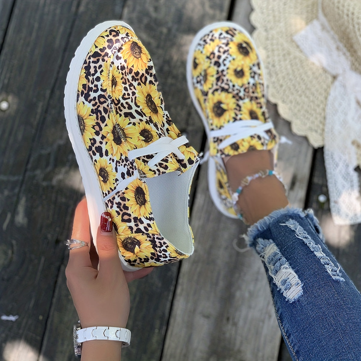 Floral & Leopard Slip On Low Canvas Shoes Round Toe