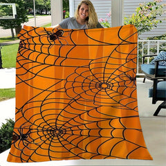 Orange Spider Web Printed Blanket for Home & Outdoor Use