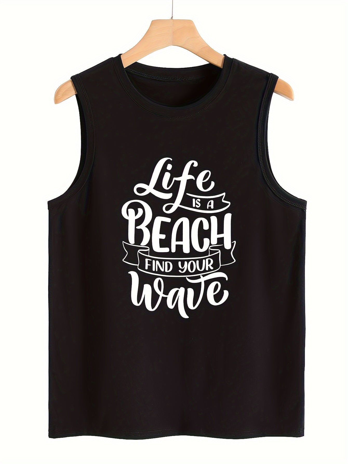 Letter Pattern Stretchy Sports Vest Round Neck Sleeveless Casual Top