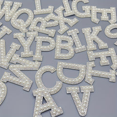 2pcs Pearl Rhinestone Letter Patch Sticker DIY Clothes Decoration