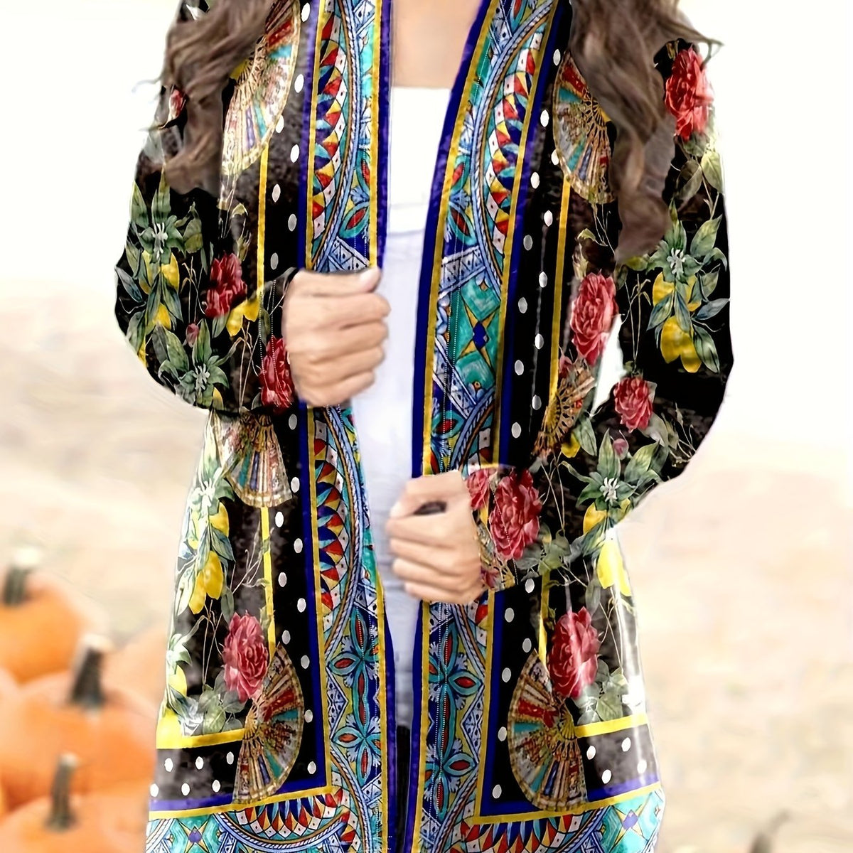 Geometric & Floral Print Cardigan