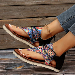 Women's Geometric Pattern Flat Sandals Thick Bottom Gladiator Thong Sandals