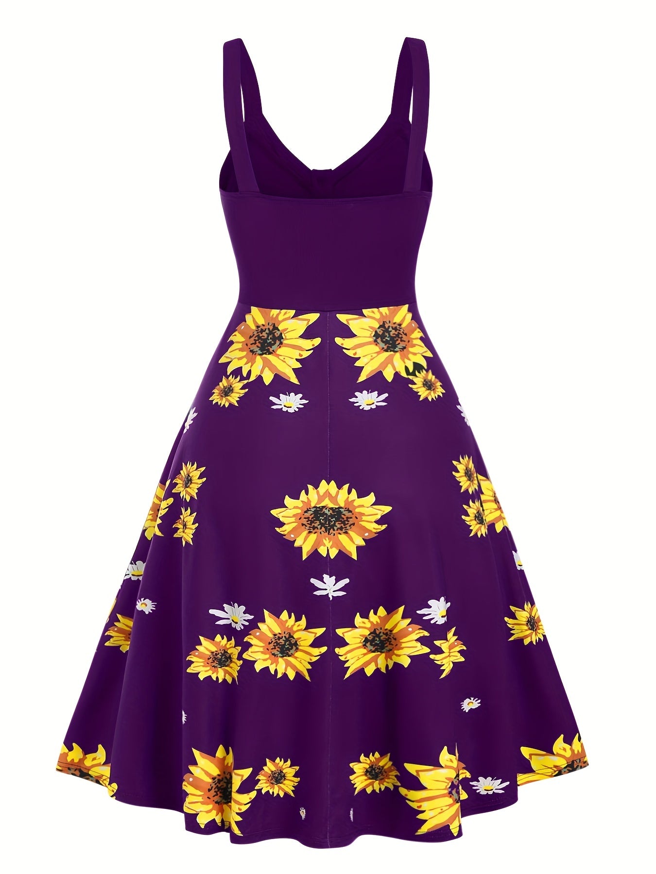 Plus Size Colorblock Sunflower Print Cami Dress