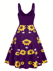 Plus Size Colorblock Sunflower Print Cami Dress