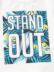 Boys Tropical Leaf & STAND OUT Graphic Print T-shirt & Shorts Set