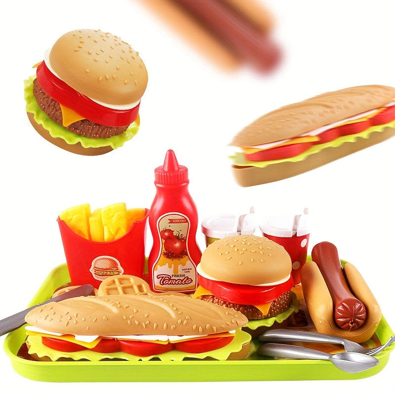 Kids Pretend Fast Food Set with Disassembled Hamburger