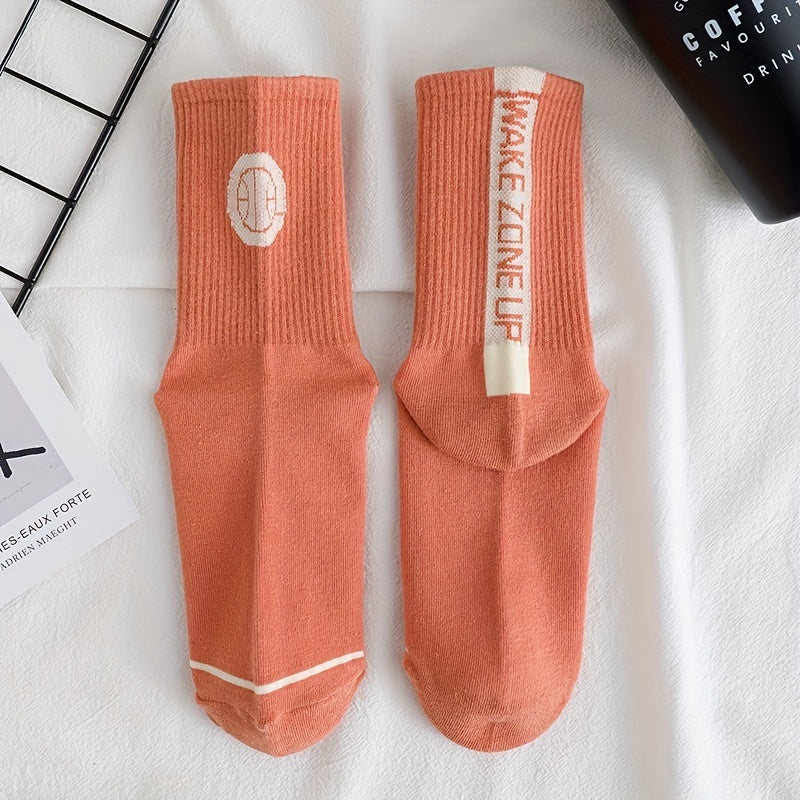 Autumn Winter Breathable Letter Graphic Sports Couple Socks