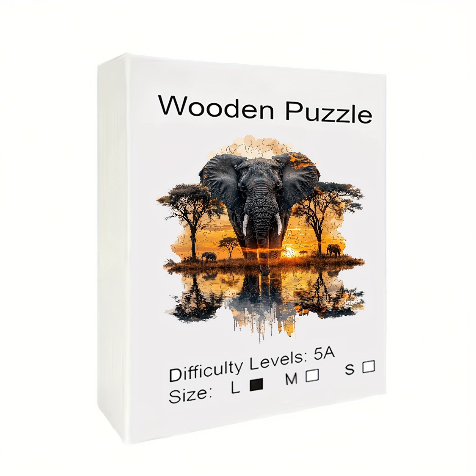 Elephant Forest Wooden Jigsaw Puzzle Vibrant Sunset Unique Animal Shapes