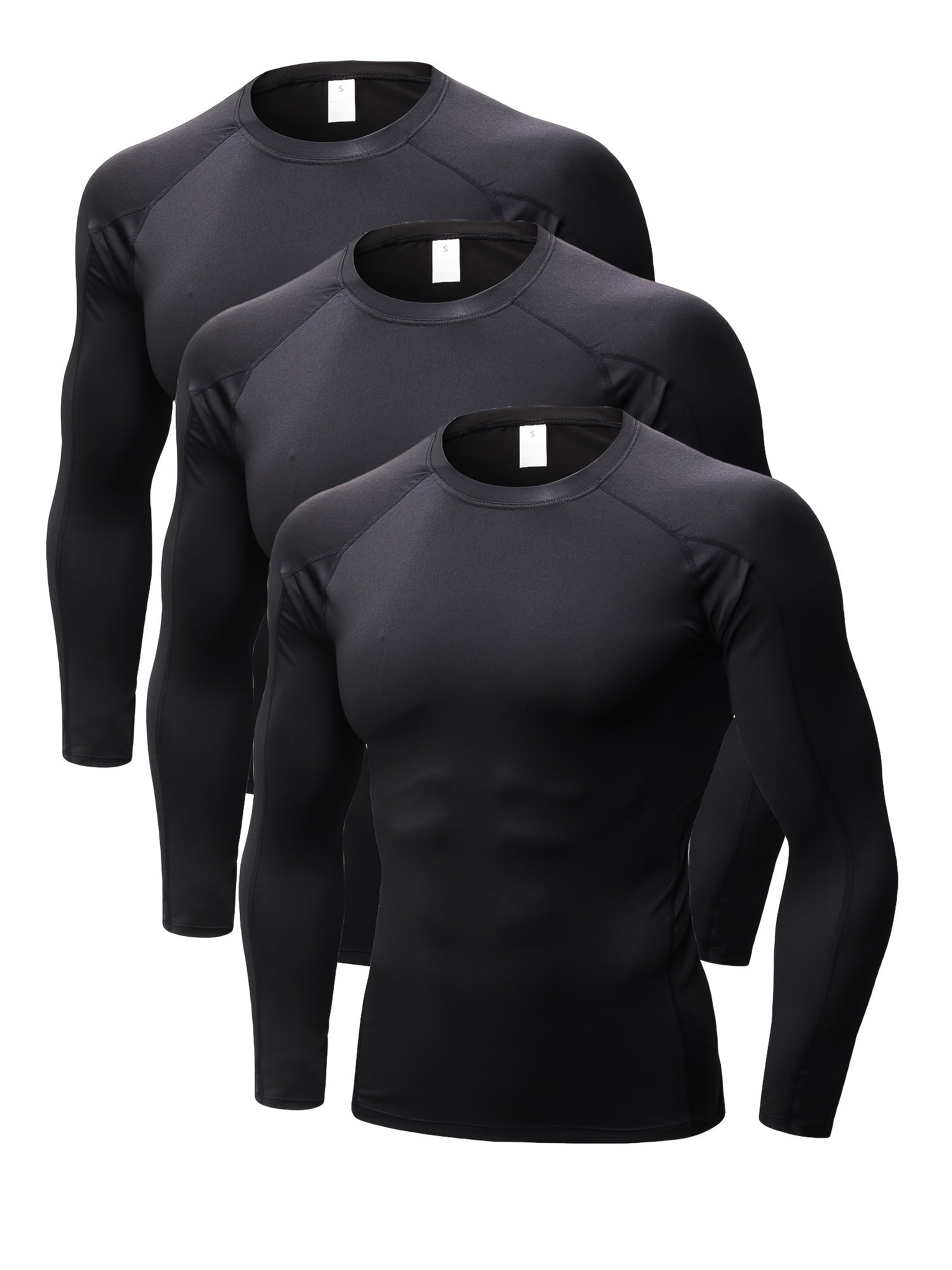 3 Packs Men's Long Sleeve Compression Crew Neck T shirts for Training Running