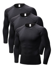 3 Packs Men's Long Sleeve Compression Crew Neck T shirts for Training Running
