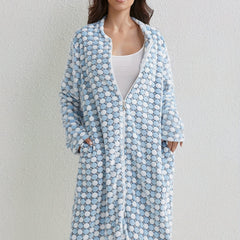 Polka Dot Flannel Night Robe Casual Zipper Sleepwear