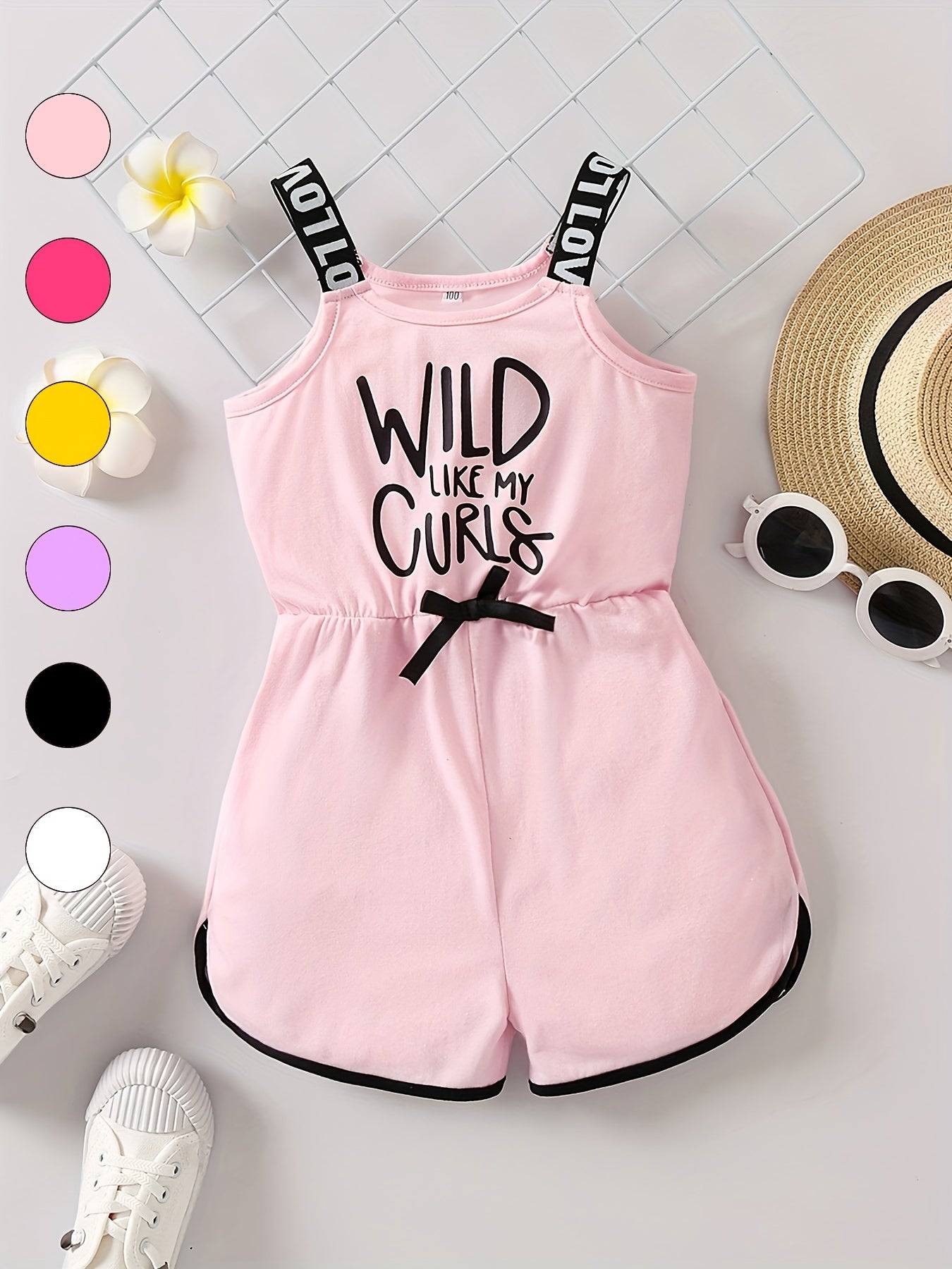 Girls' Fancy Letter Print Sports Casual Romper Jumpsuit