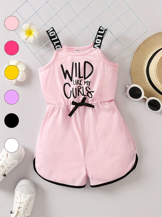 Girls' Fancy Letter Print Sports Casual Romper Jumpsuit