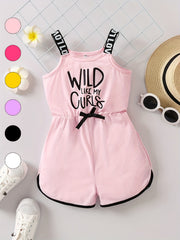 Girls' Fancy Letter Print Sports Casual Romper Jumpsuit