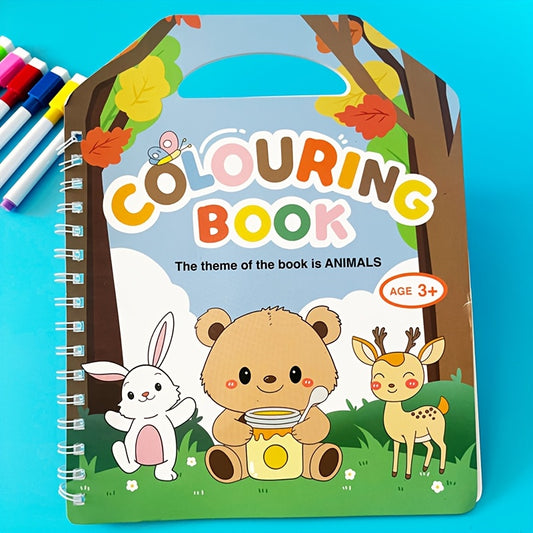 Reusable Animals Coloring Book for Kids with 6 Magic Water Based Markers