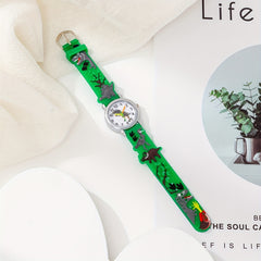 Dinosaur Print Round Dial Quartz Watch for Kids Gift