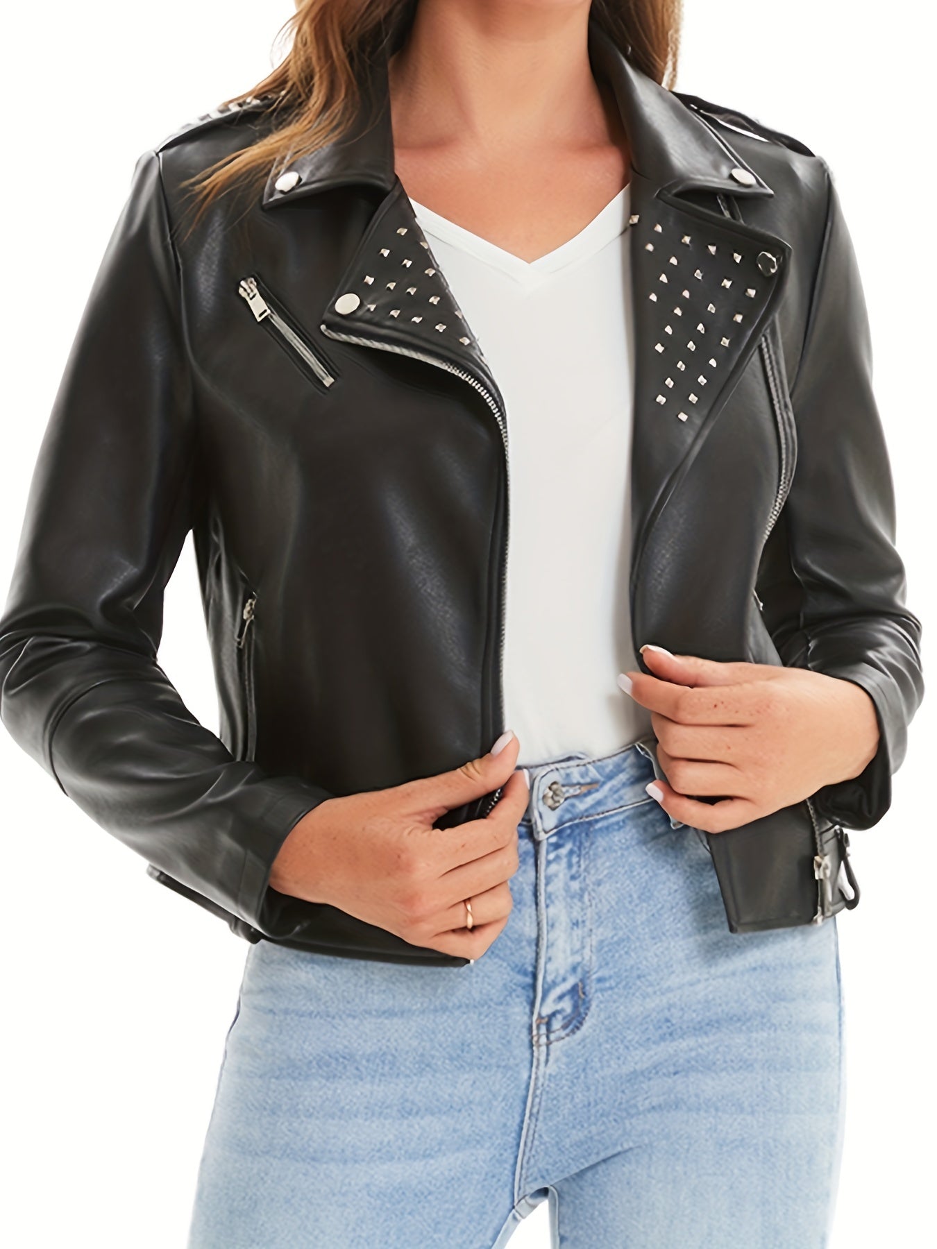 Faux Leather Street Wear Zip-Up Jacket