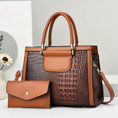 Crocodile Pattern Tote Bag Shoulder Crossbody Zipper Closure Versatile Style