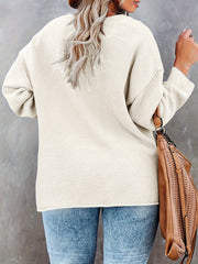  Casual Sweater Women's Plus Solid Long Sleeve Round Neck Jumper