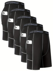 5 Men's Cycling Compression Shorts Pocket Stretch Bike