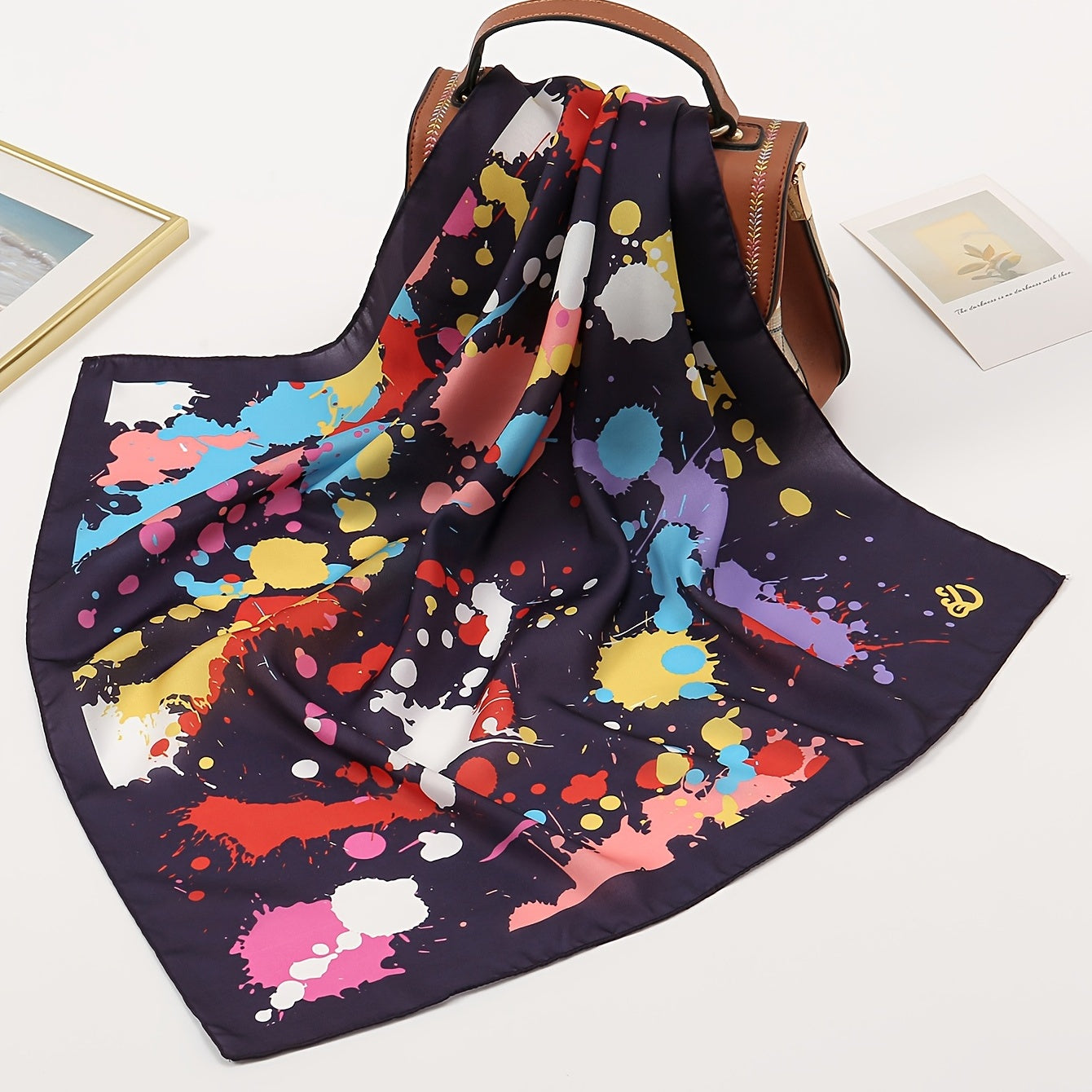 Colorful Spray Print Bandana Square Scarf Women Head Wrap