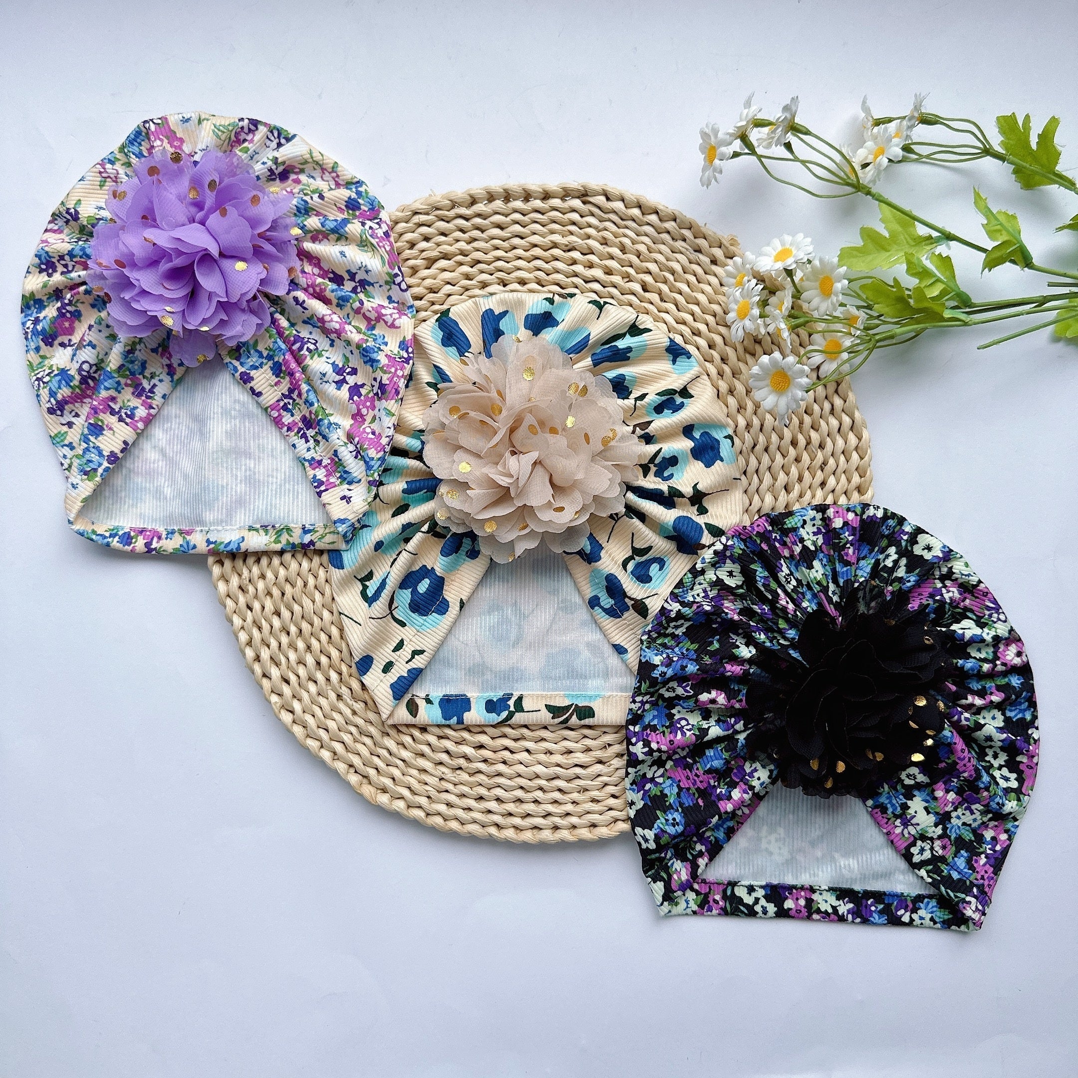 Soft Elastic Strip Flower Baby Hat For Girls