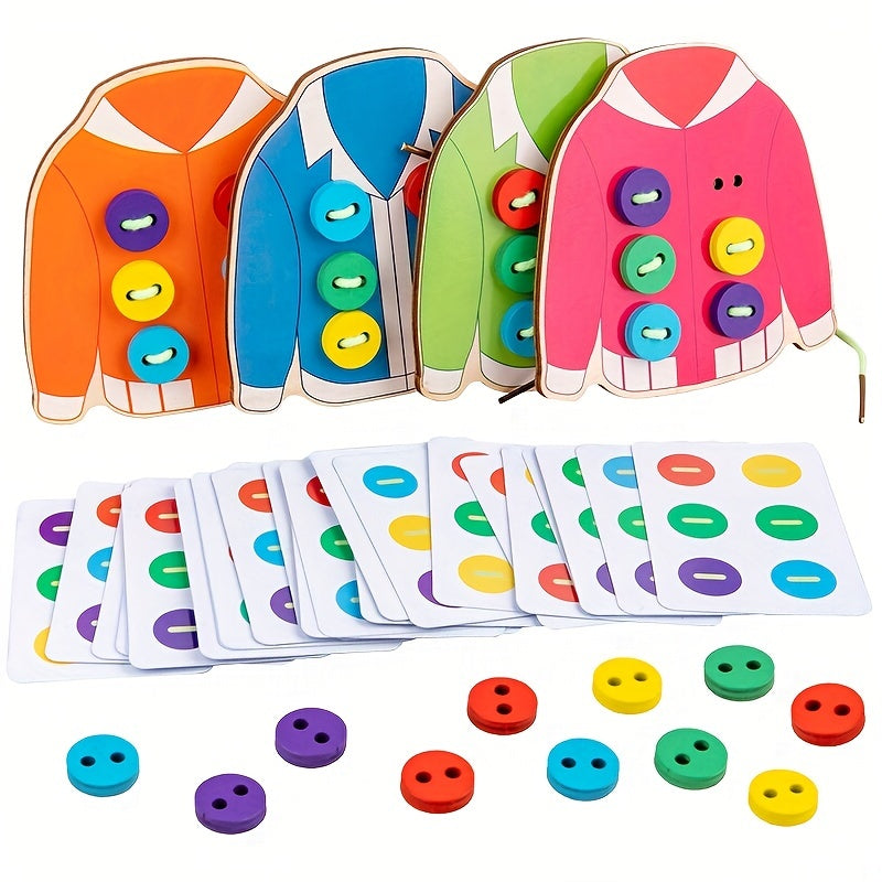 Wooden Button Threading Board Toy Educational Puzzle for Kids
