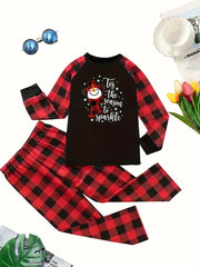  Snowman & Slogan Print Lounge Set Tee & Pants Pajamas