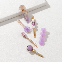 6pcs Purple Rhinestone Hair Clip Metal Barrette Hair Accessories