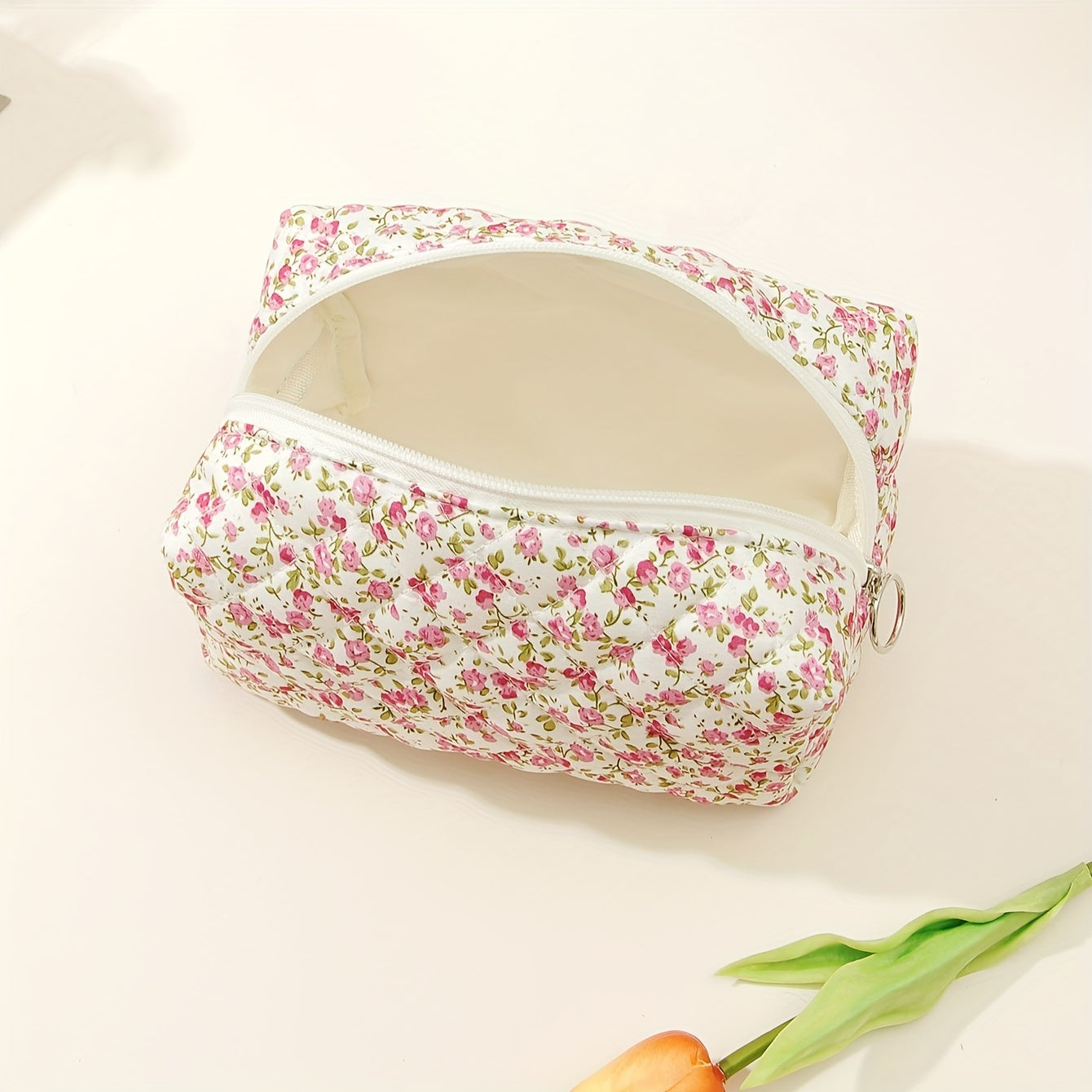 Floral Quilted Makeup Bag Cosmetic Storage for Women Durable Travel Pouch