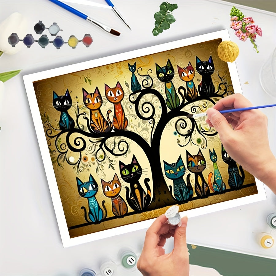 DIY Paint by Numbers Kit Tree Cat Relax Coloring Craft Ideal Gift