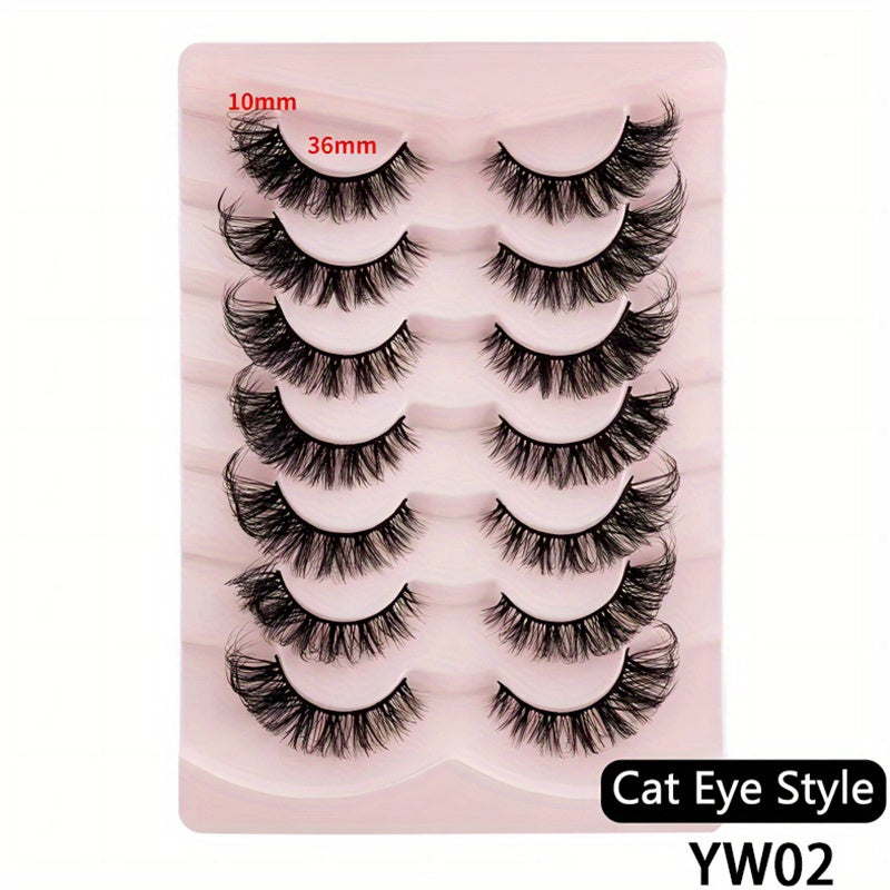 7 Pairs Cat Eye Dramatic False Eyelashes 8D Fluffy Extension Volume