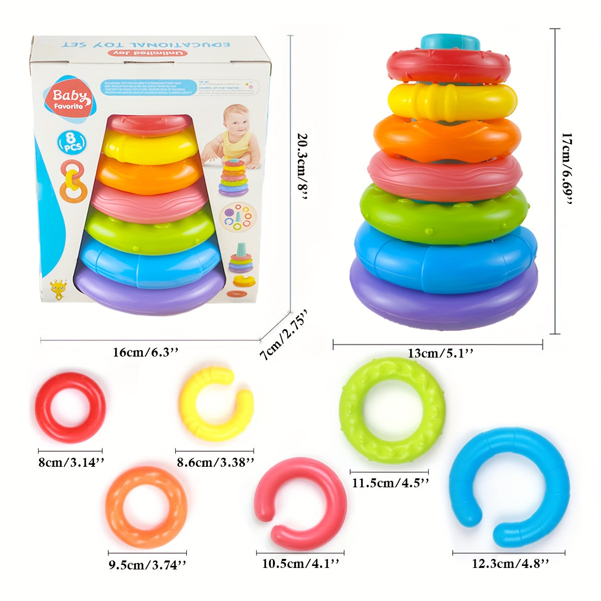 Rainbow Stacking Rings for Kids PE Material Toy