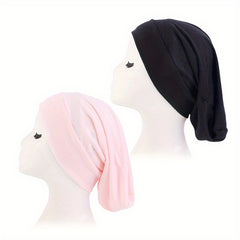 2pcs Elastic Wide Turban Inner Cap Soft Underscarf Beanie Cap For Women