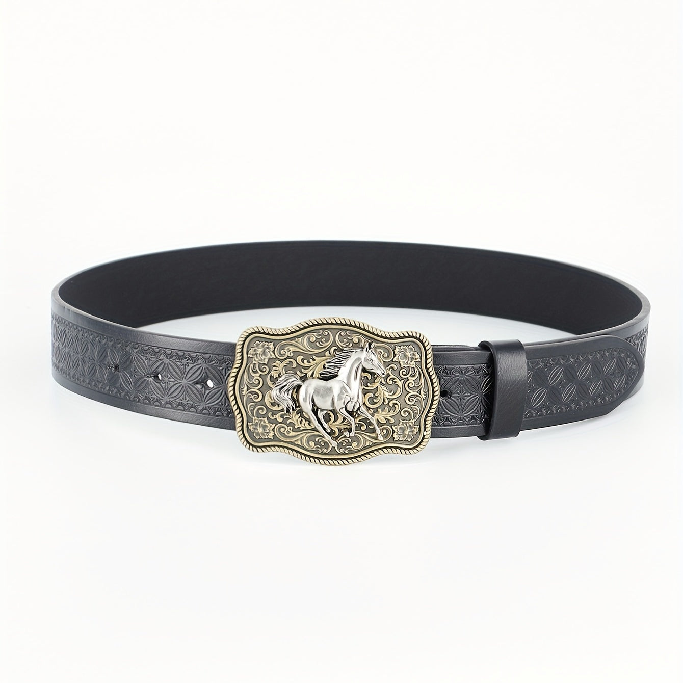 Western Cowboy Belt For Men Retro Running Horse Pattern Buckle Belts