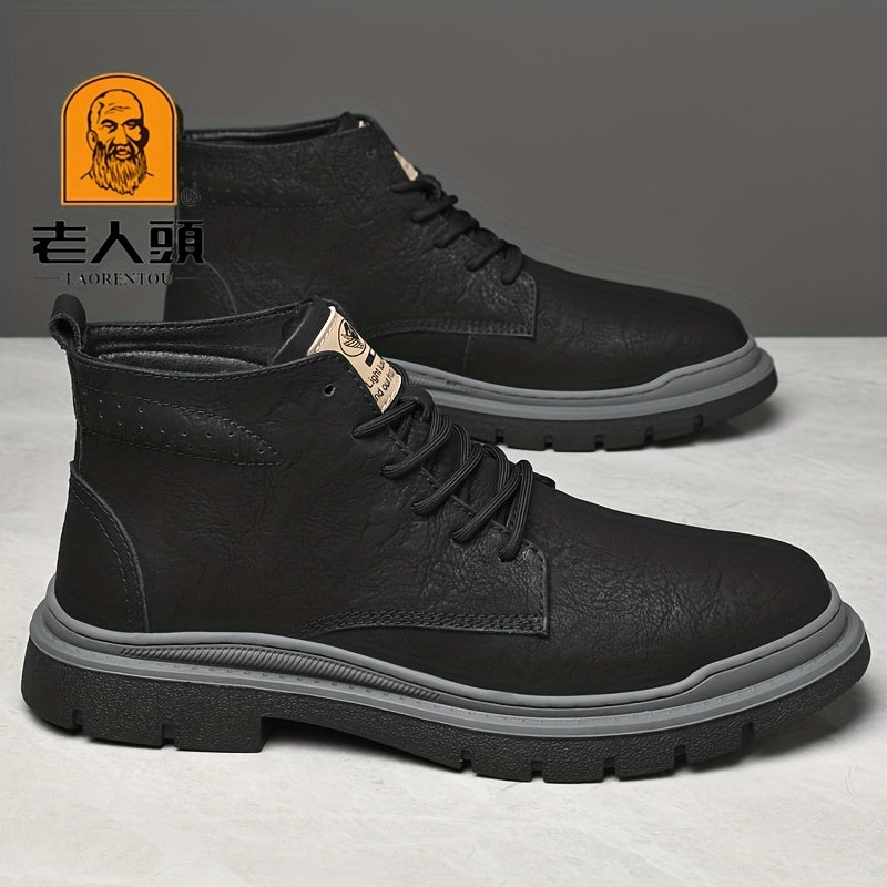 Men's Lace up Service Boots Casual Leather Walking Shoes