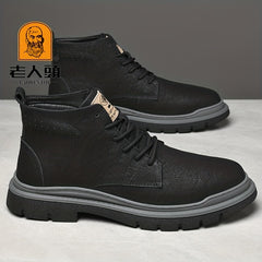 Men's Lace up Service Boots Casual Leather Walking Shoes