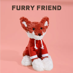 Realistic Fox Plush Toy in Red Hoodie Soft Stuffed Animal